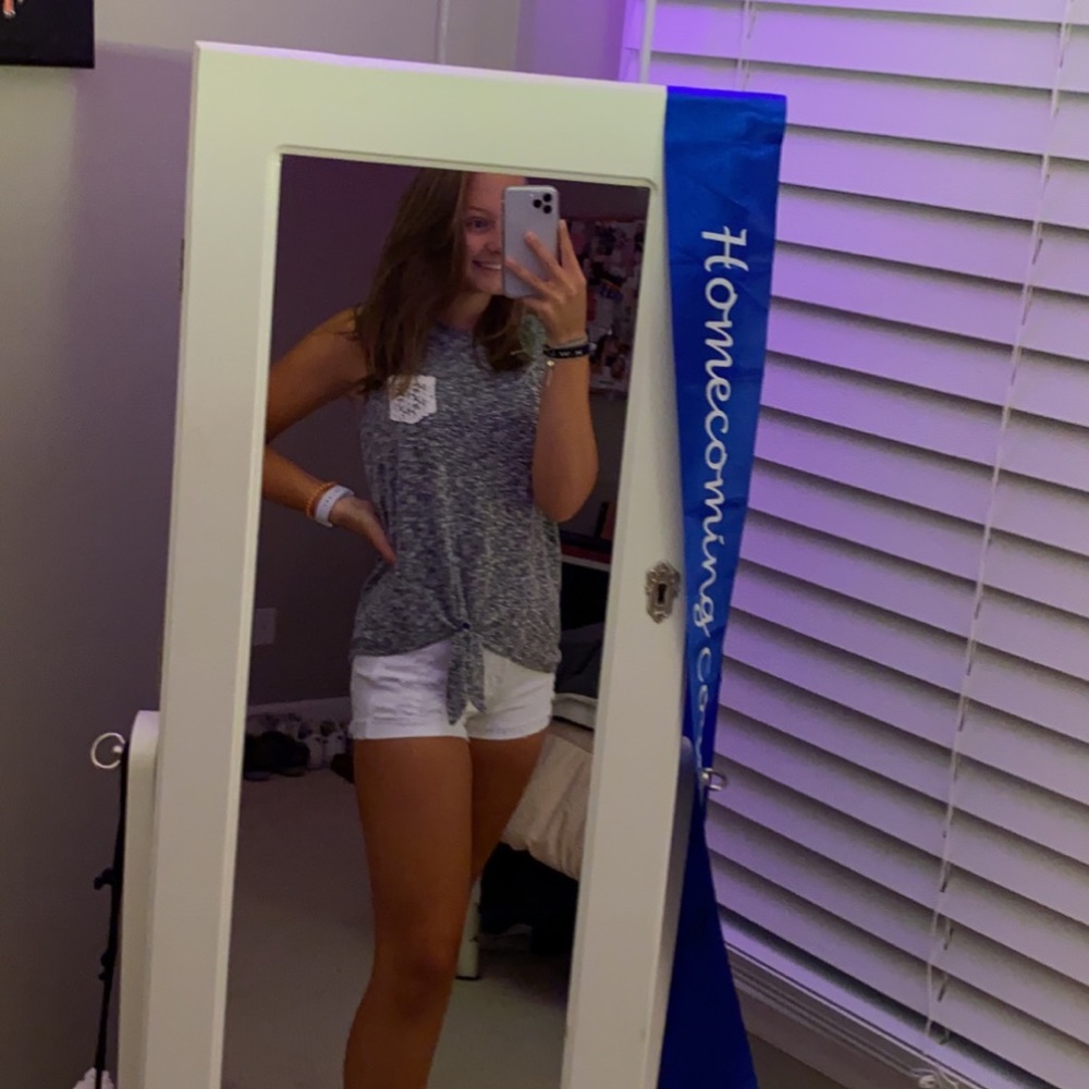 Justice grey tank top with front tie and white pkt